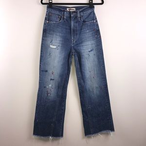 Madewell Rivet & Thread Crop Raw Hem Wide Leg Paint Splatter Jeans